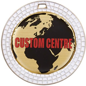 GOLD 70MM - WHITE GEMSTONE CUSTOM CENTRE DOMED MEDAL **SPARKLE**